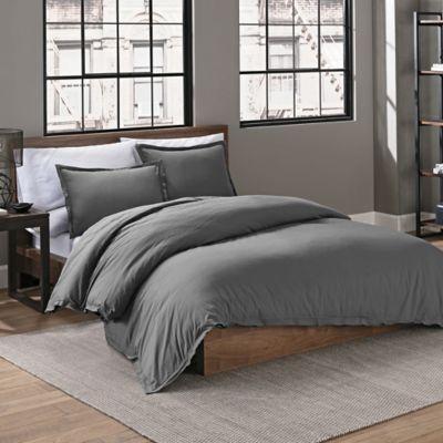 Garment Washed Solid King Duvet Cover Set in Charcoal
