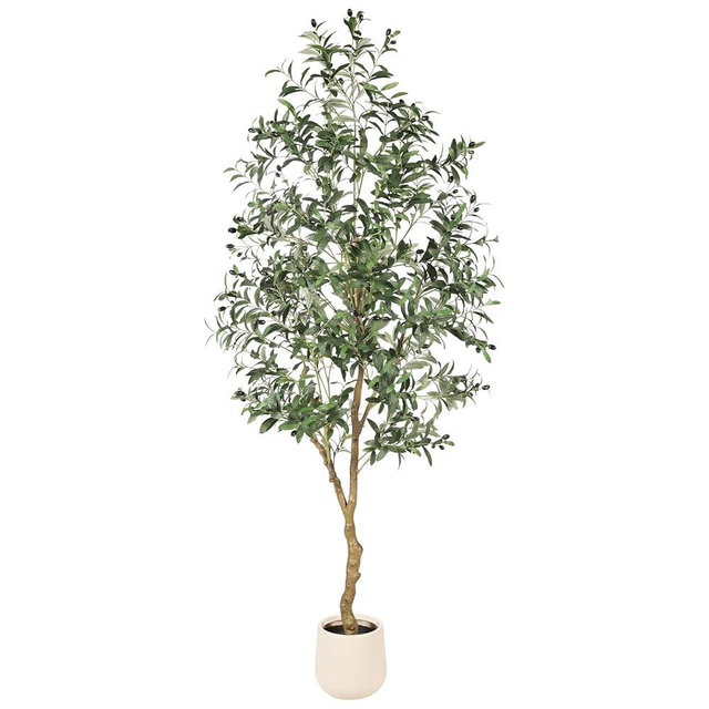 FEELEAD 7ft Olive Trees Artificial Indoor with Planter- Tall Faux Olive Tree 7 feet (84") with Pot, Fake Plants Natural Olive Branches and Realistic Leaves Olive Silk Tree for Home Office Decor