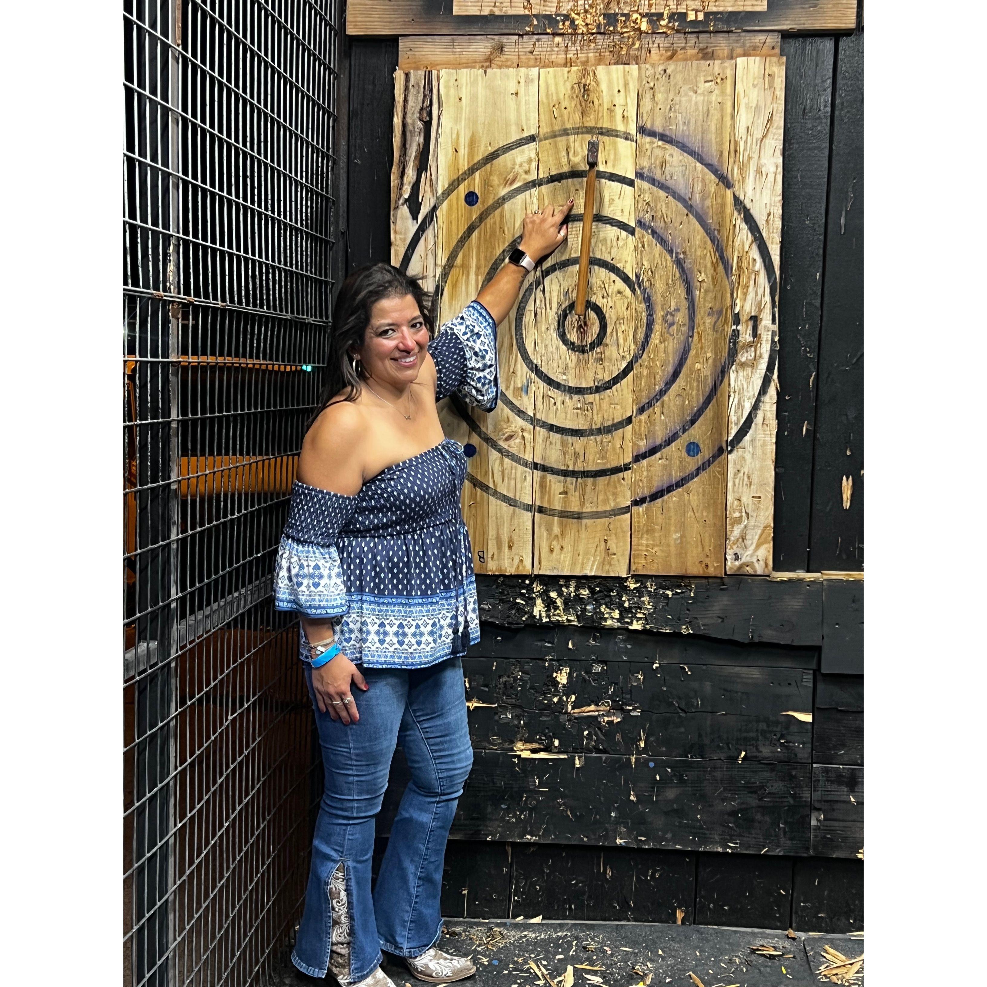 My first time ax-throwing at Corsicana's Oktoberfest.