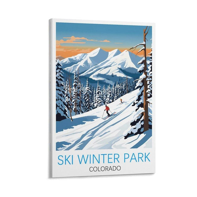 SboJi Ski Winter Park Colorado Vintage Travel Poster 24x36inch(60x90cm) Modern Home Decor Art, Office Bedroom Living Room Canvas Wall Art