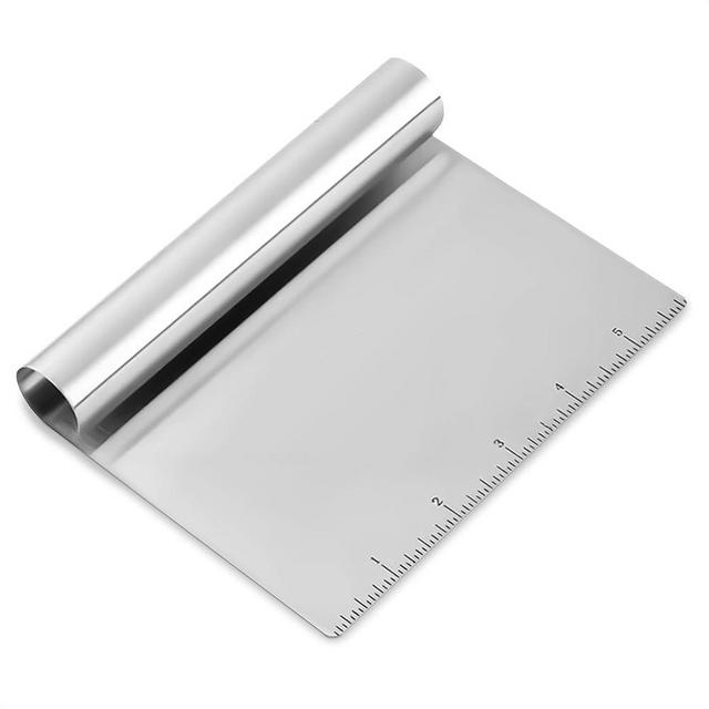 Dough Cutter and Scraper Tool Kitchen - LIBERHAUS Stainless Steel Pizza Cutter Pastry Scraper for Baking Cake Decorating Bench Scraper - Pizza Dough Cutter with Measuring Scale Large Cake Cutter