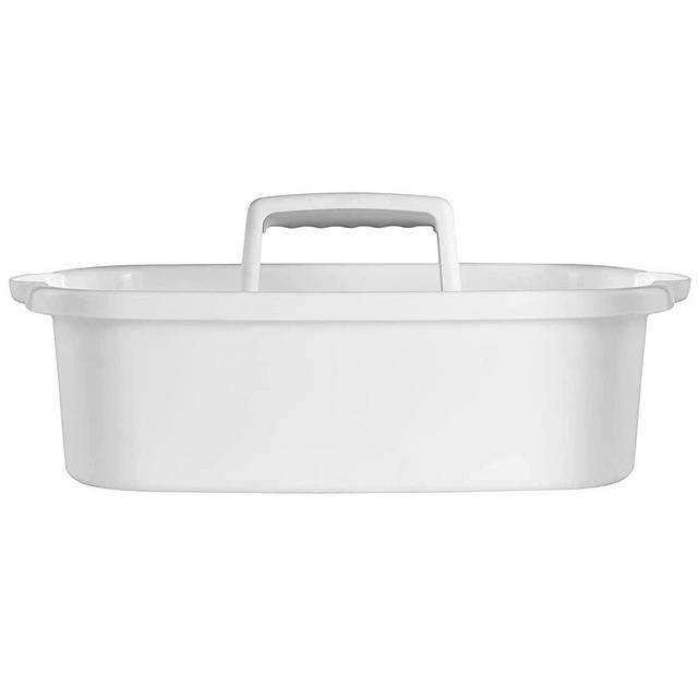 NINU Cleaning Supplies Caddy, Plastic Cleaning Supplies Organizer with Handle, Cleaning Bucket for Cleaning Products, Under Sink Tool Storage Caddy (White)