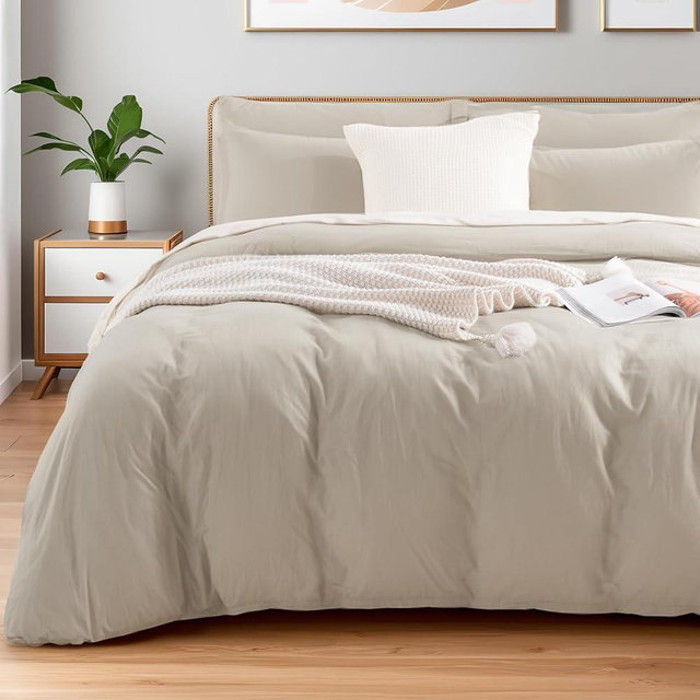 NEXHOME PRO 100% Washed Cotton Duvet Cover King Size, Ogranic Natural Linen Feel Breathable Bedding Set with Zipper Closure, 3 Pieces Duvet Cover Set Linen (No Comfortert) 10490