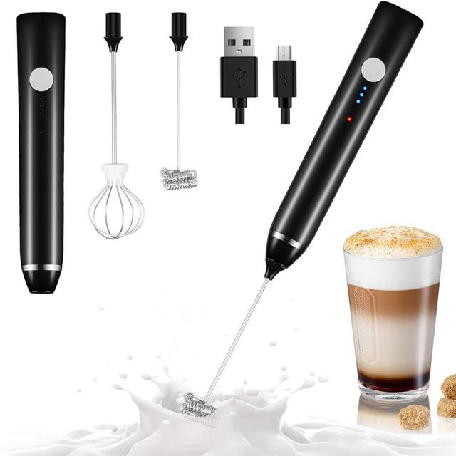 Milk Frother Handheld,Dallfoll USB Rechargeable Electric Foam Wand Maker for Coffee, 3 Speeds Mini Milk Foamer Drink Mixer with 2 Whisks for Bulletproof Coffee Frappe Latte Cappuccino Hot Chocolate