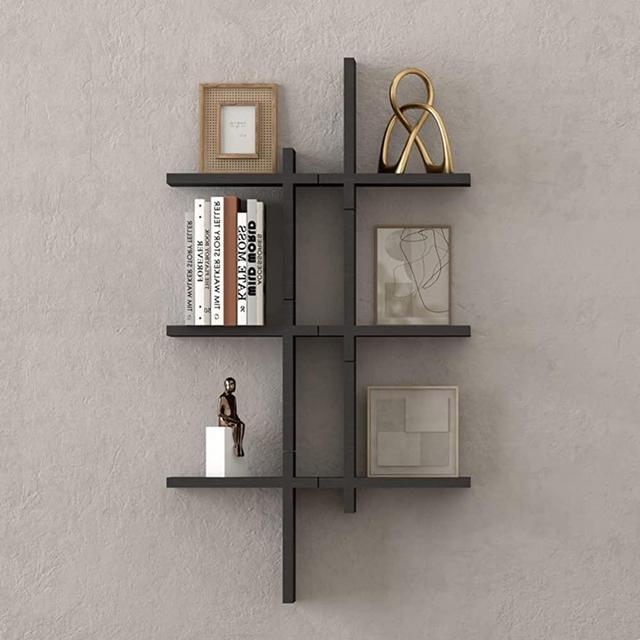 WELLAND Floating Shelves Criss Cross Intersecting Wall Mounted Shelf Set of 3 for Living Room, Bedroom, Office (Espresso)