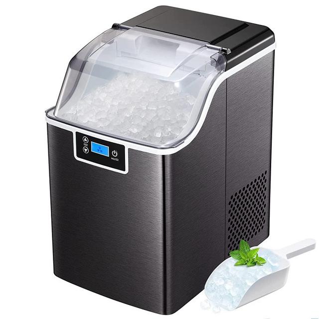 Countertop Nugget with Soft & Chewable Ice Makers,Crushed ice Countertop Portable Nugget Pellet Ice Maker Machine 44Lbs/24H, 2 Minutes per Round and 45dB for Home/Kitchen/Office/Bar/Party