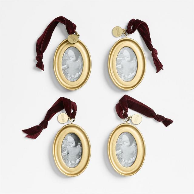 Gold Oval Photo Frame Christmas Tree Ornament, Set of 4