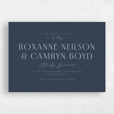 Grayed Navy, Blue Wedding Invitation - Paloma Landscape