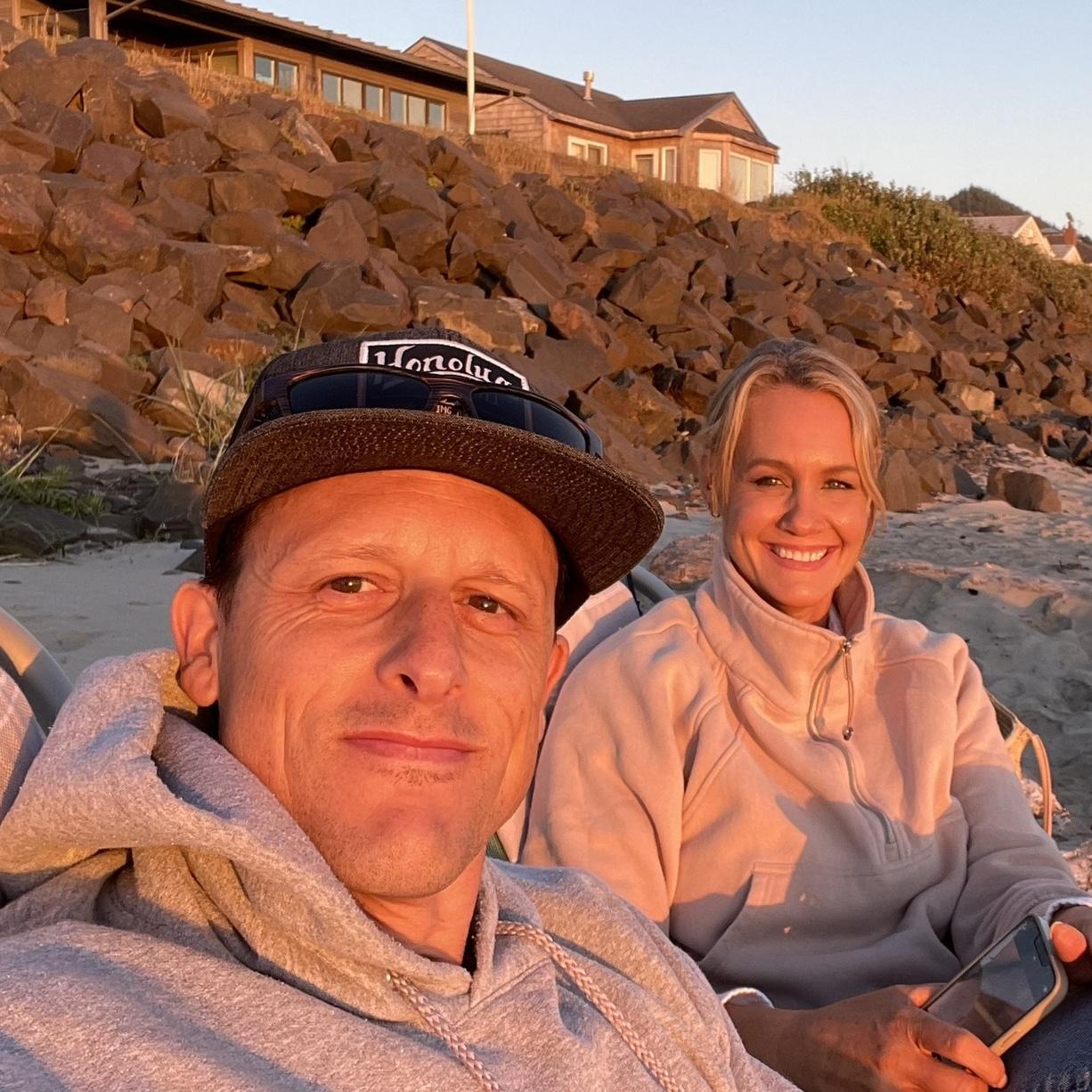 Cory and Lara in Cannon Beach, OR in June 2024
