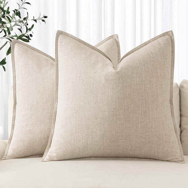 MIULEE Linen Pillow Covers 26x26 Inch Natural Beige Decorative Throw Pillow Covers Pack of 2 Soft Accent Farmhouse Couch Christmas Pillowcases Modern Home Decors for Sofa Cushion Living Room Bed