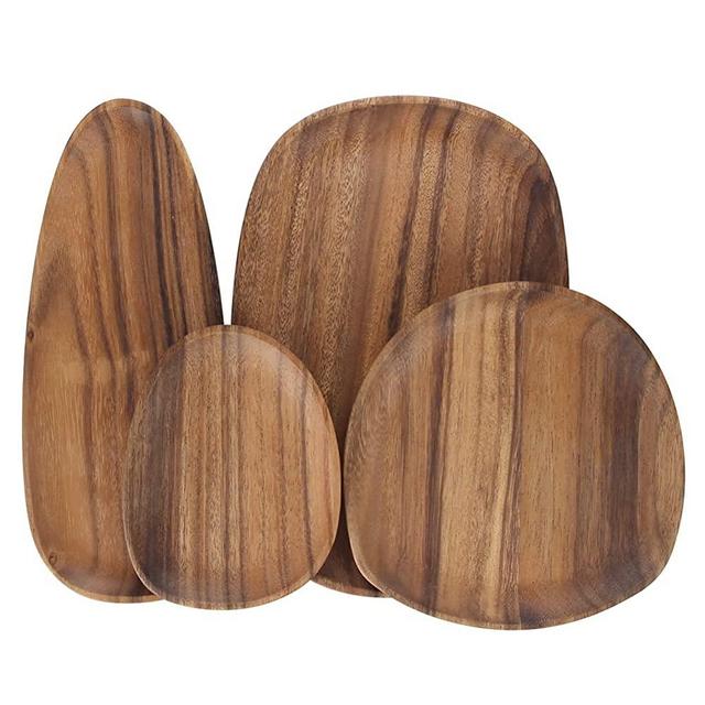 Wooden Trays, AOOSY Wooden Irregular Platters Plate Serving Dishes, Set of 4