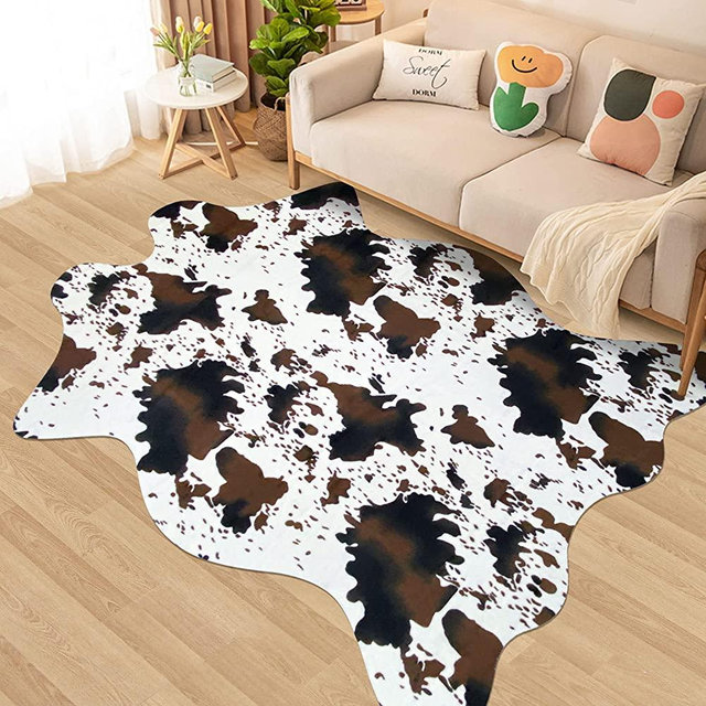 Aoczes Cow Print Rug 5.2 x 6.2 Feet Large Faux Cowhide Rug Cow Rugs for Living Room Bedroom Nursery Western Home Decor Cow Hide Rug Large, Brown and White