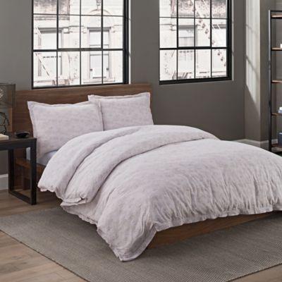 Garment Washed Printed King Duvet Cover Set in Taupe Dot