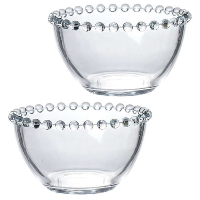 Luxshiny Clear Glass Seasoning Bowls Set of 2 with Beaded Edges 3.34In Small Sauce and Snack Bowls for Serving Condiments and Desserts at Dinner Parties