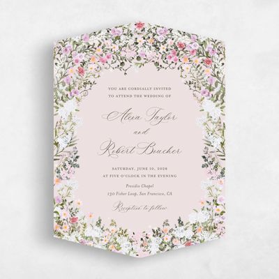 Pink Diamond Wedding Invitation - Garden Gate Portrait