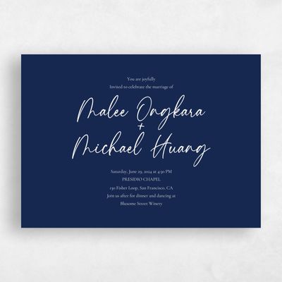 Rich Navy, Blue Wedding Invitation - Santorini Landscape