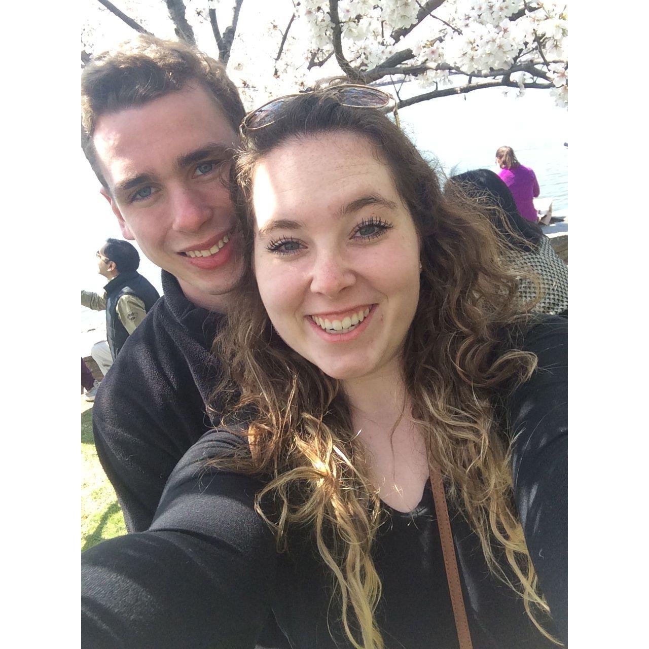 Olivia and Vince enjoying the cherry blossoms by the Tidal Basin in Washington, D.C. in 2016.