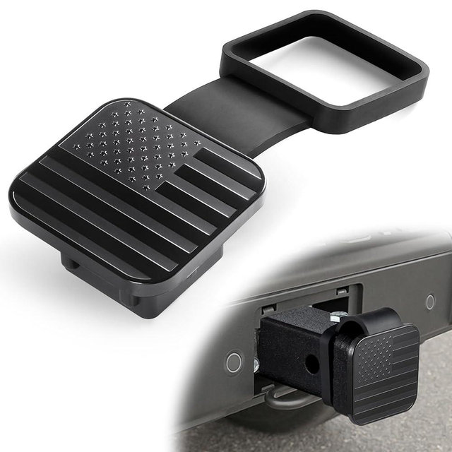 UYYE 2 Inch Rubber Trailer Hitch Cover, American Flag Rubber Tow Tube Cover Plug Cap, Car Exterior Accessories Fits for Most Vehicles Hitch Receivers, Hitch Cover Tube Plug Cap (Black)