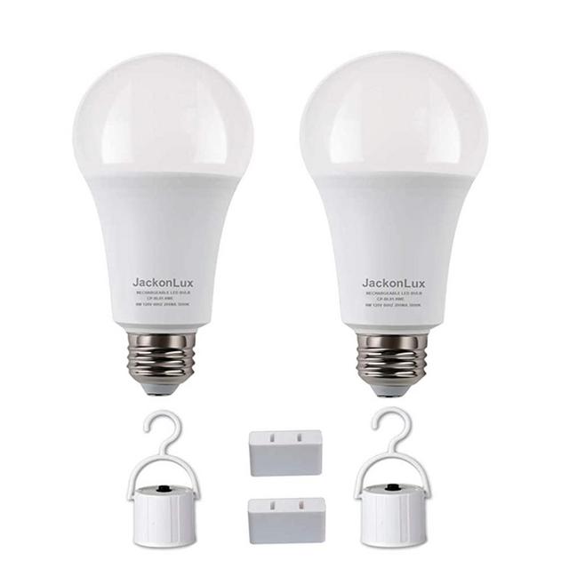 Rechargeable Emergency LED Bulb JackonLux Multi-Function Battery Backup Emergency Light For Power Outage Camping Outdoor Activity Hurricane 9W 850LM 60W Equivalent Soft White 3000K E26 120 Volt 2 Pack