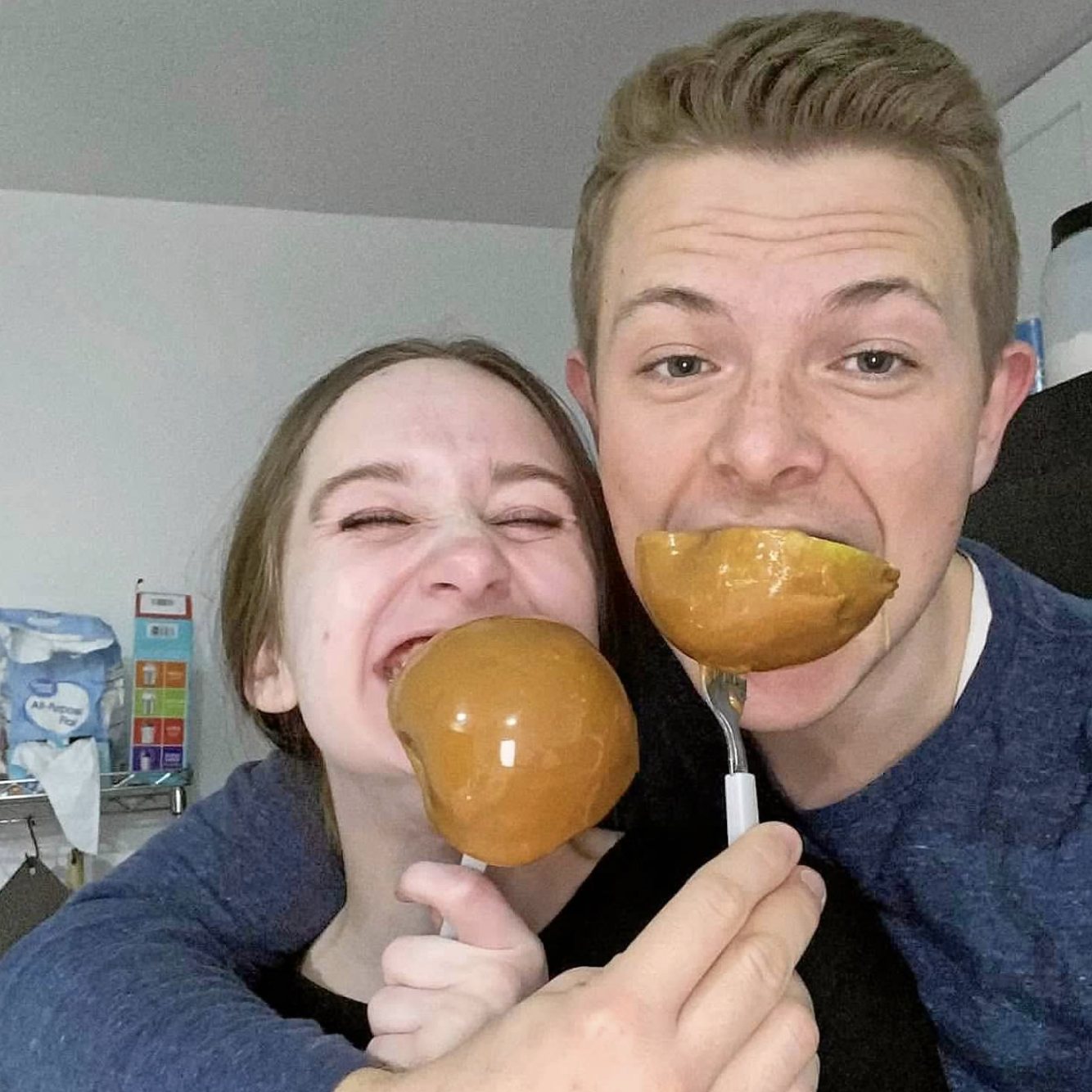 Halloween caramel apples. We found we both like to cook, and we started to really enjoy time together in the kitchen. Together is our happy place.