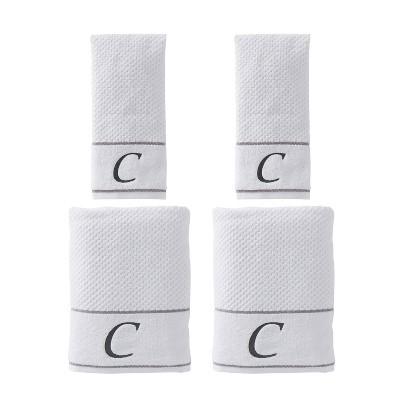 4pc "C" Monogram Bath/Hand Towel Set White - SKL Home