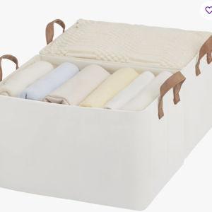 Fabric Storage Bins with Handles, Foldable Bins for Shelves, Closet, Dorm (Set of 2) - Beige