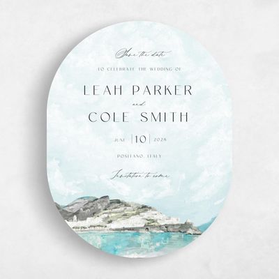 Blue Oval Wedding Save the Date - Sorrentine Portrait