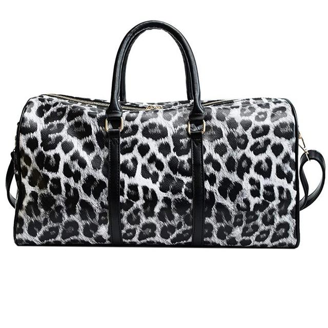 QUARKERA Leopard Leather Weekender Travel Bag for Women Girls Cheetah Animal Print Duffle Overnight Tote Shoulder Bags (Medium)