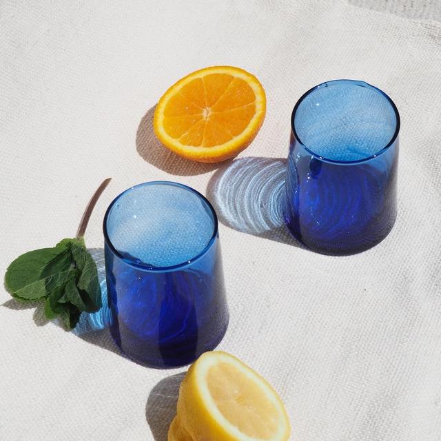 Recycled Moroccan Blue Tumbler, Sustainable, handmade, reclaimed Glass, Handblown Glass, Wedding Gift