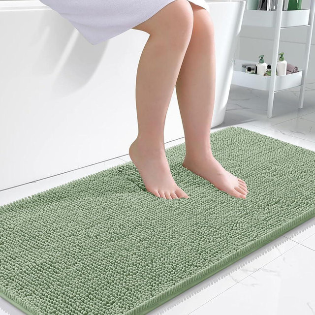 OLANLY Bathroom Runner Rugs 47x24, Soft Absorbent Chenille Bath Rugs, Rubber Backing Quick Dry, Machine Washable Long Bath Mats for Bathroom Floor, Tub and Shower, Home Decor Accessories, Sage Green