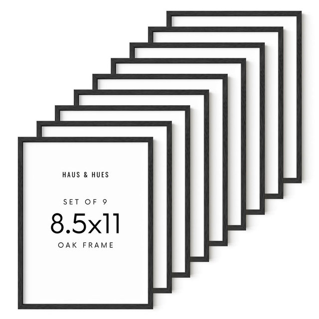 Haus and Hues Set of 9 Picture Frame with Plexiglass Cover, Black Oak, 8.5x11