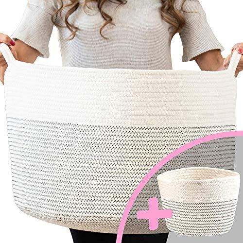 Little Hippo 2pc XXXL Large Cotton Rope Basket (22"x14") 100% Natural Cotton! Rope Basket, Woven Storage Basket, Large Basket, Blanket Basket Living Room, Toy Basket, Pillow Basket, Round Basket