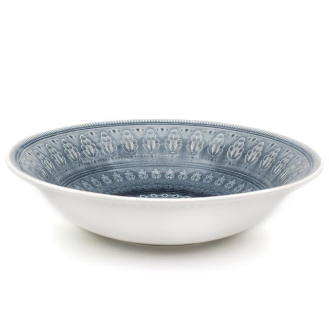 Euro Ceramica Fez Collection Ceramic Reactive Crackleglaze Round Serving Bowl, Teardrop Mandala Design, Gray