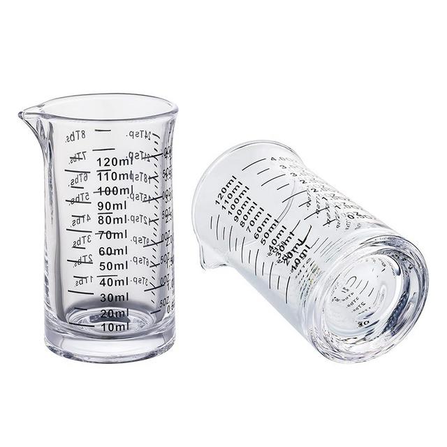 Ackers Shot Glass Measuring Cup 4 Ounce/120ML Liquid Heavy High Espresso Glass Cup Black Line,V-Shaped Spout(Pack of 2)