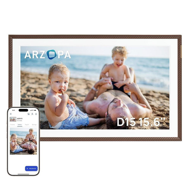 Arzopa 15.6" Large Digital Picture Frame, 1920X1080 FHD Touchscreen with Anti-Glare, 32GB Storage Electric Picture Frame Slideshow Support Photo Organization, Custom Gift Mode for Family and Friends