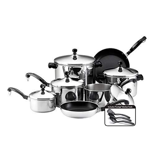 Farberware 50049 Classic Stainless Steel Cookware Pots and Pans Set, 15-Piece