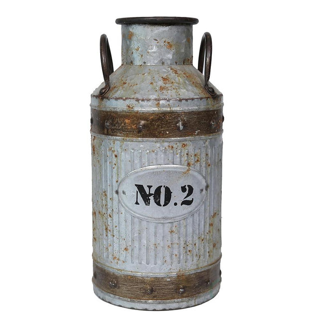 Vintiquewise Galvanized Metal Milk Can Vase, Rustic Flower Vase, Medium Tin Milk Jug Decor, Farmhouse Metal Milk Can
