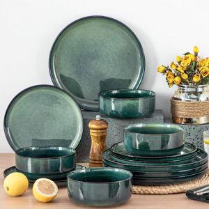 12-Piece Stoneware Dinnerware Set with Reactive Glaze & Unique Rim