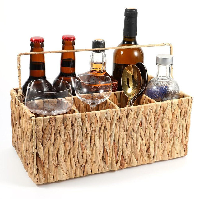 LLOUSSAK Utensil Caddy, Outdoor Silverware Caddy with Handle, Wicker Utensil Holder for Party, Woven Divided Picnic Basket as Cutlery Holder, Outdoor Party Essentials (5 Compartments)