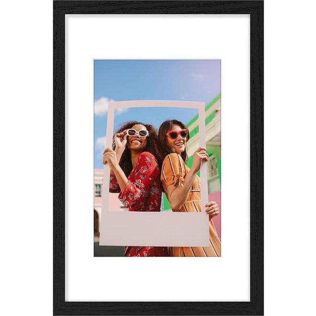 Vittanly 11x17 Picture Frame, Engineered Wood with Shatter Resistant Plexiglass, Display Pictures 8x12 with Mat or 11x17 without Mat, Photo Frame for Wall Mounting, Black, 1 Pack