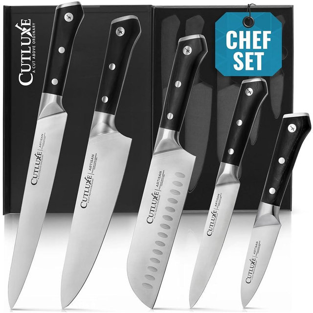 Cutluxe Chef Knife Set, 5 PCS Professional Chef's Knife Set – Razor Sharp German Steel, Full Tang, Ergonomic Handles - Artisan Series
