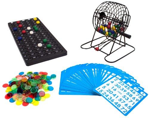 Deluxe Bingo Set - 6-Inch Metal Cage with Calling Board, 75 Colored Balls, 300 Bingo Chips, & 50 Bingo Cards for Large Group Games by Royal Bingo Supplies