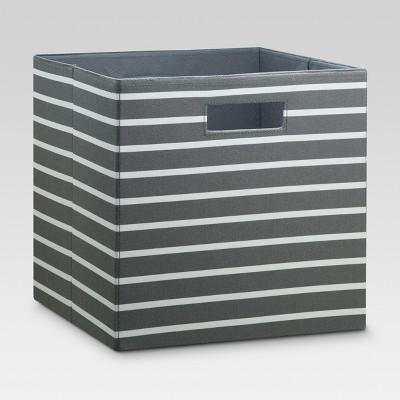 Fabric Cube Storage Bin Gray/White Stripe 13" - Threshold™
