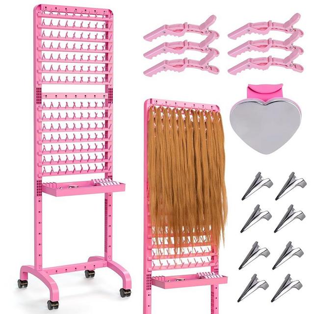 Yumkfoi Adjustable 280 Pegs Braiding Rack, Hair Racks with Tray and Braiding Tools, 2-sided Braid Rack for Braiders, Hair Separator with Wheels