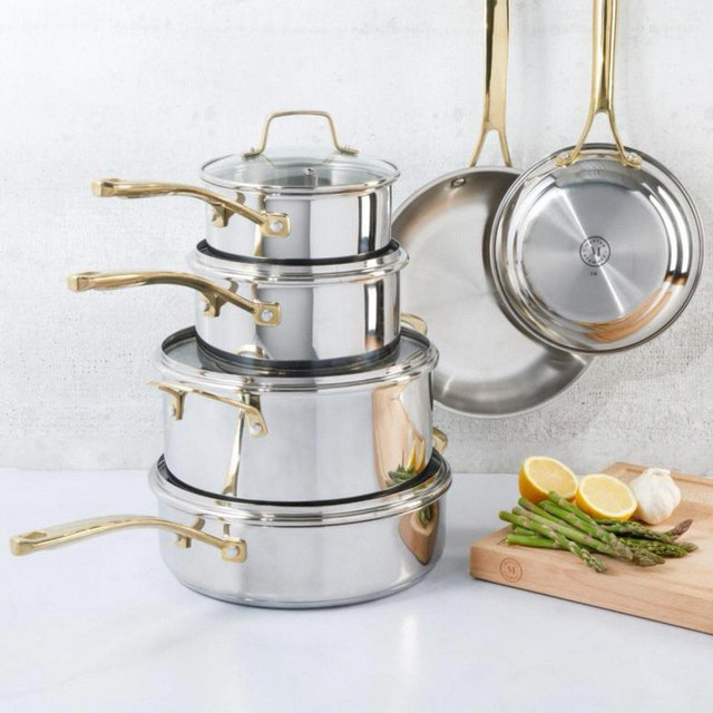 Castelle 10-Piece Cookware Set with Golden Handle