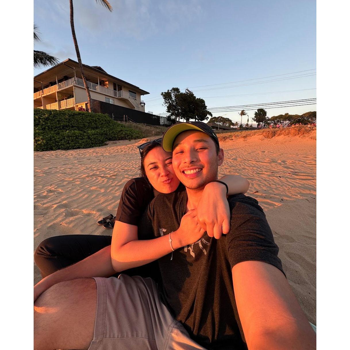 June 11, 2024: Enjoying the sunset on our favorite beach in Kihei.