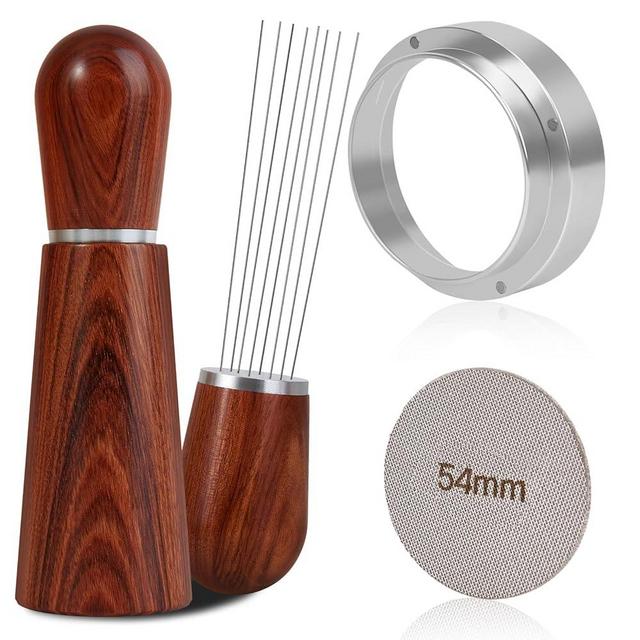 54mm Espresso Accessories Kit, WDT Tool, Dosing Funnel and Puck Screen Set, 316 Stainless Steel Needle Coffee Distribution Stirrer, Portafilter Dosing Ring for Barista 54 mm