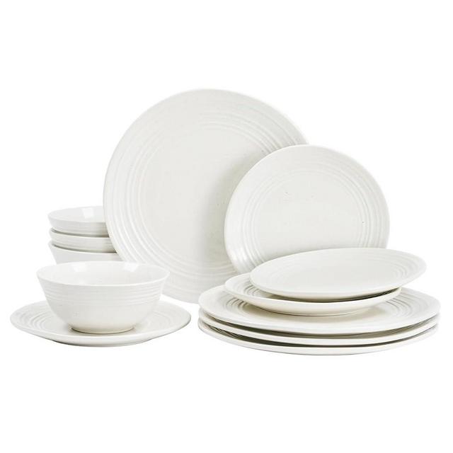Famiware Plates and Bowls Sets 12-Piece Stoneware Dinnerware Sets, Dishes Set for 4, Speckled Kitchen Dishware Dish Set, Twilight Series, White