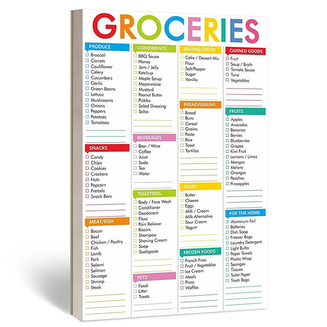 90 Sheets Fastcheck Grocery List Magnet Pad, 110 Printed Common Food for Fridge and Blank Grocery Shopping Spaces for Home. Size 6”x 9”