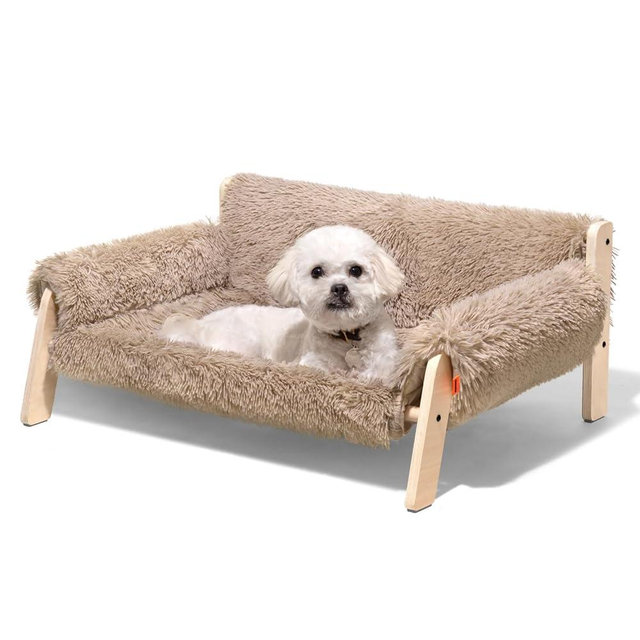 MEWOOFUN Cat Couch Bed, Pet Sofa for Indoor Cats Wooden Indoor Elevated Cat Beds with Removable Mattress Cover Suitable for Kitty, Puppy or Small Animal (Brown, Large)